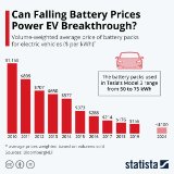 Volume-weighted average price of EV battery packs.