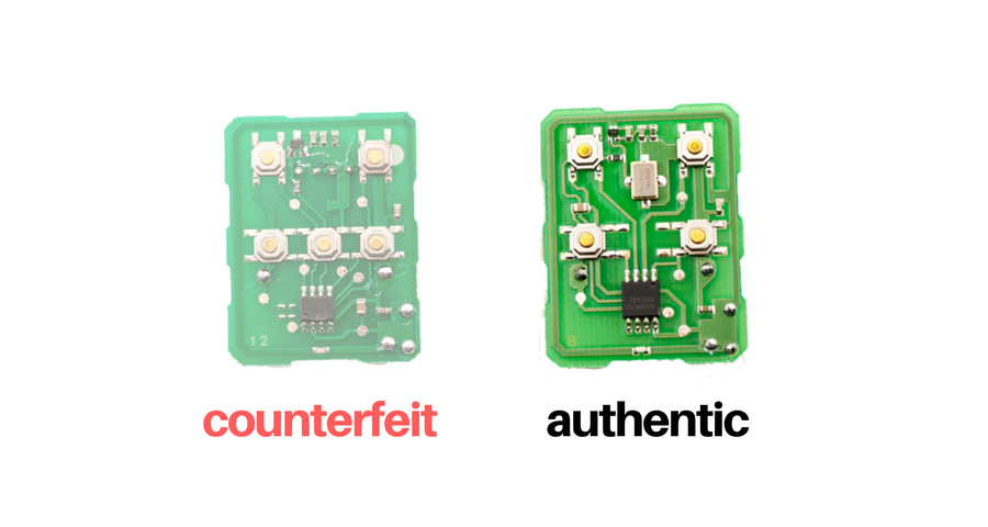 Counterfeit versus authentic electronic component.