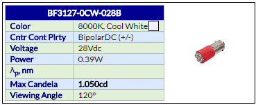 LEDtronics BF3127-0CW-028B LED and its basic parameters.