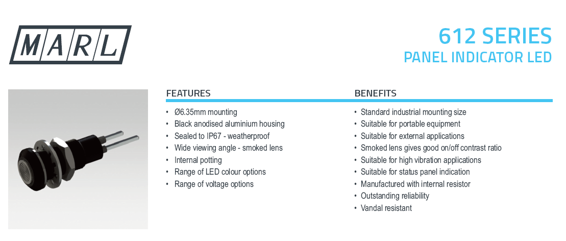 Marl 612 Series LED features and benefits.