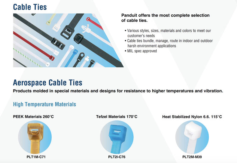Panduit Cable Ties product features.