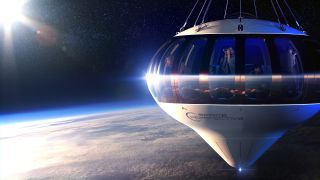 Artist’s illustration of Space Perspective’s balloon-borne Spaceship Neptune high above Earth.