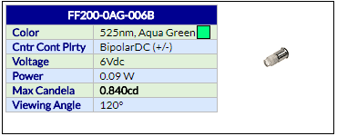 LEDtronics FF200-0AG-006B LED and its basic parameters.