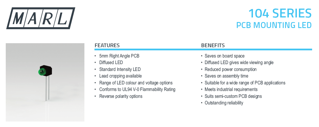 Marl 104 Series LED features and benefits.