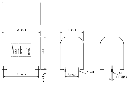 Shizuki MAC-UM series capacitor technical drawing and dimensions.