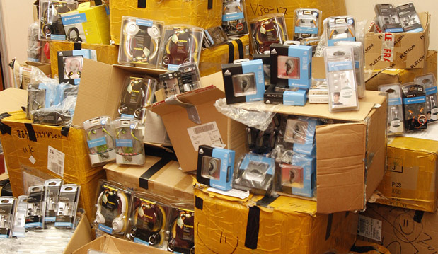 Counterfeit products in boxes.