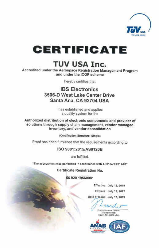 IBS Electronics AS9120B Certificate.