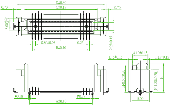 Amtek BTB08FE 38/78-XX-U technical drawing and dimensions.