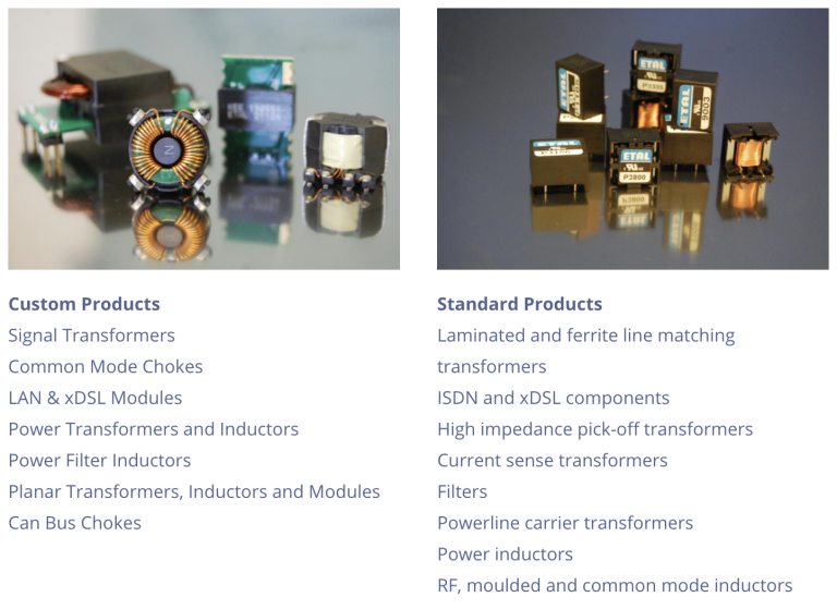 Etal Custom and Standard products.
