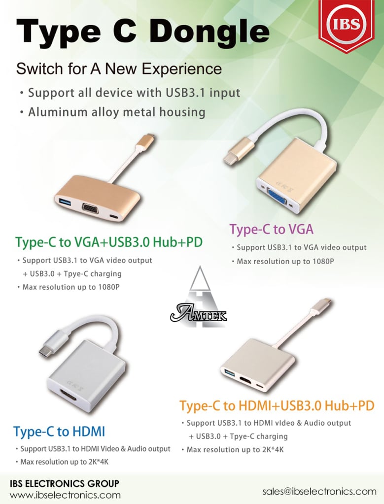 Amtek USB Type C Dongle types and features.